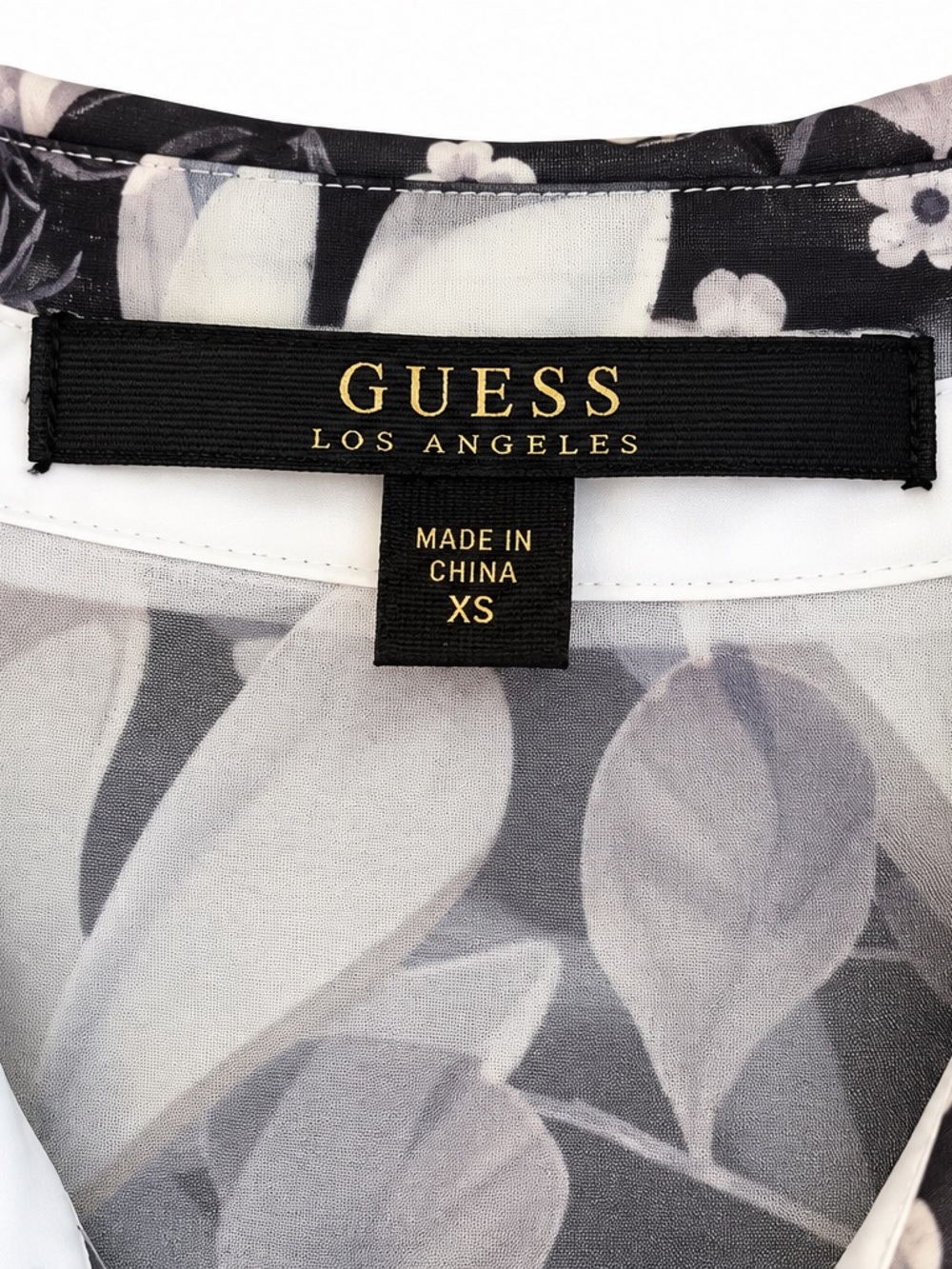 GUESS Los Angeles XS Sheer Floral Chiffon Blouse Studded Collar Black Button Up - Picture 2 of 7